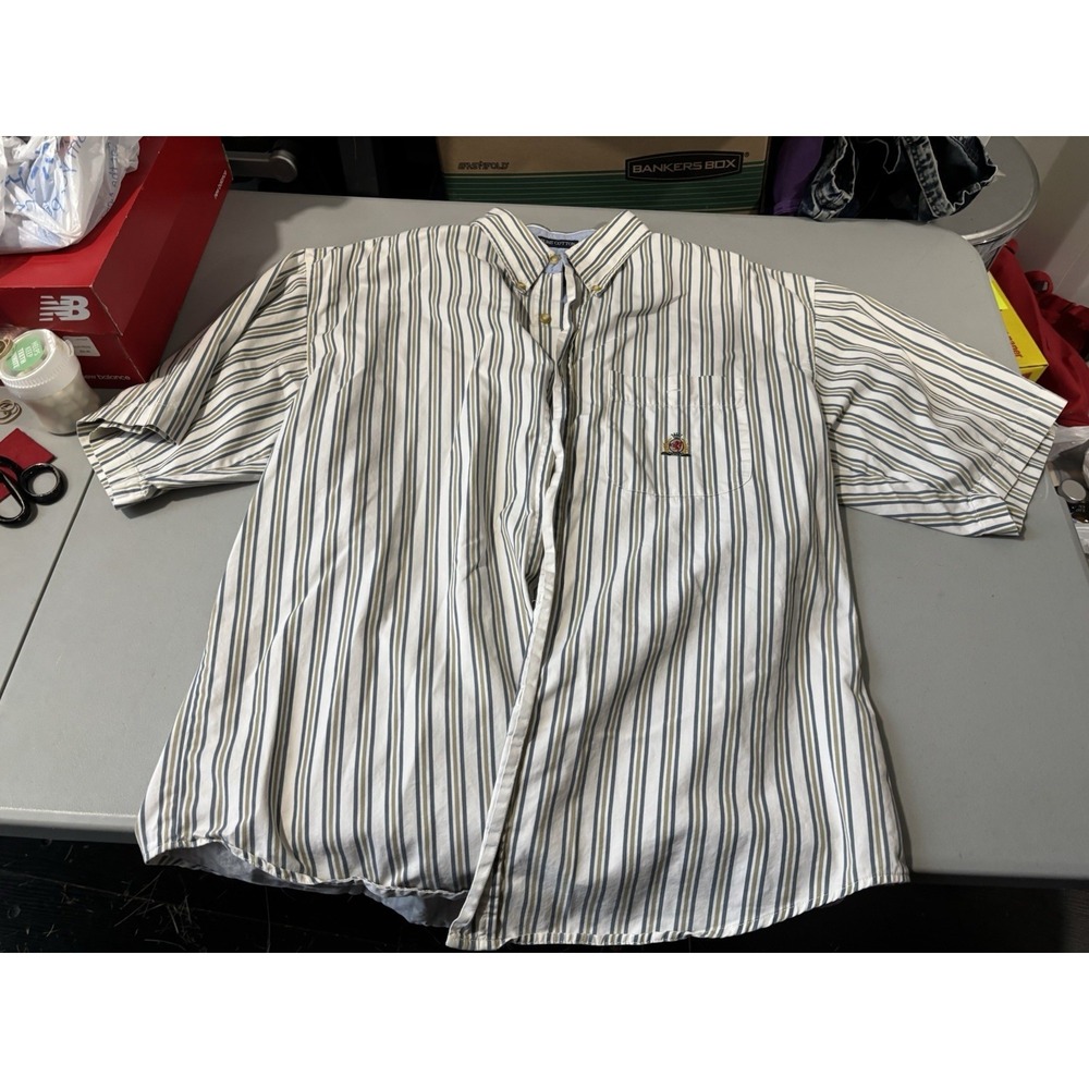 VTG‎ 90s Bugle Boy Classics Striped Short Sleeve Button Down Dress Shirt XL